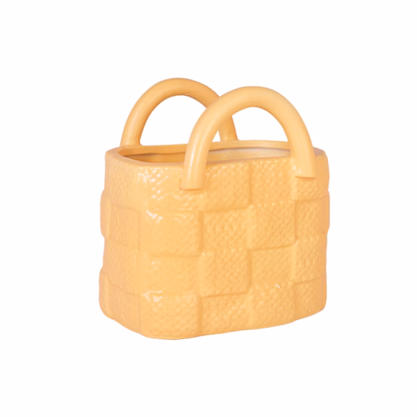 Керамична Кашпа Mini Bag ,Керамика, Ф 13.5 х 10 x 7.5 х12 см, Жълт