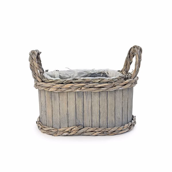 Дървена кашпа, сиво