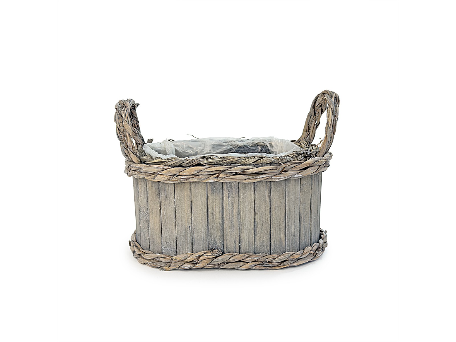 Дървена кашпа, сиво