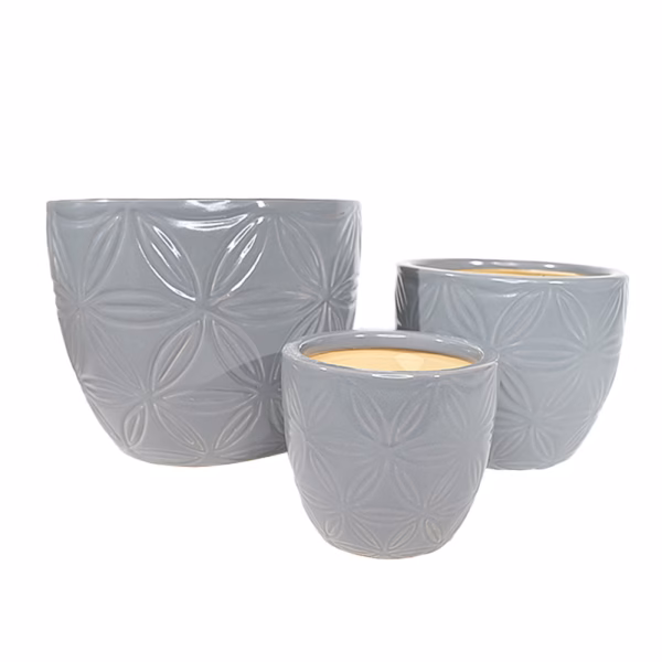 Комплект от 3 керамични кашпи LOOK, Керамика, ф24, ф18, ф14 см, Сив