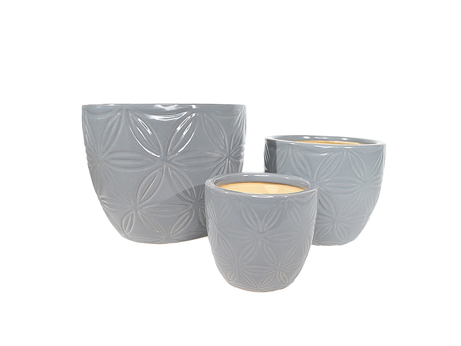 Комплект от 3 керамични кашпи LOOK, Керамика, ф24, ф18, ф14 см, Сив