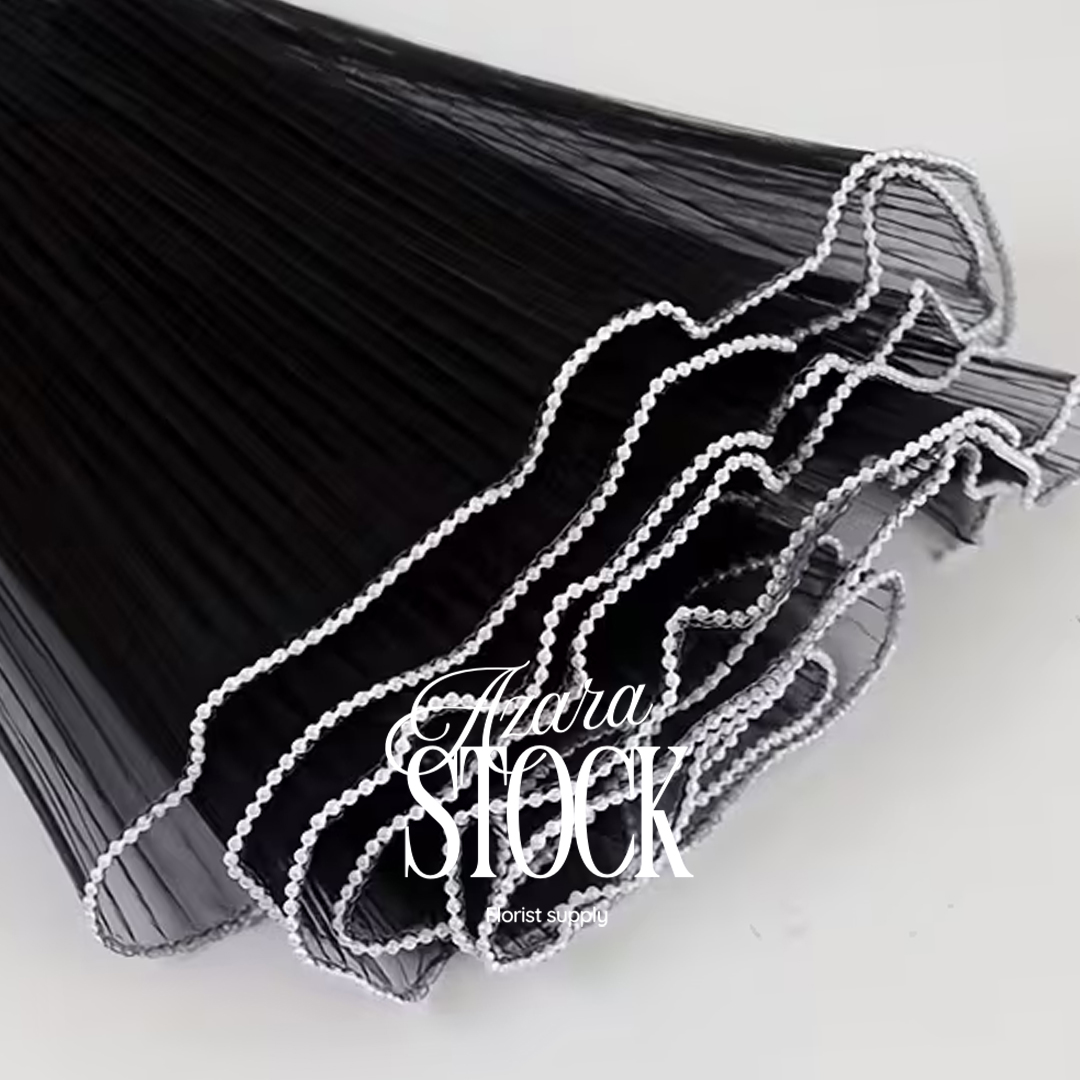 Дантела с перли 28 х 400 см черна