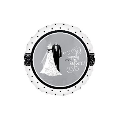 Балон фолио кръгъл 18инча Happily ever after черно-бял
