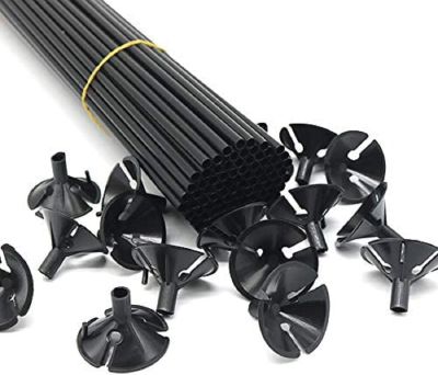 Комплект дръжка и чашка за балони, черни, 42см, 100 броя