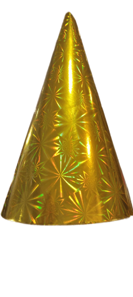 Парти шапки от картон, 16см, холограмни - злато, 50бр. в стек