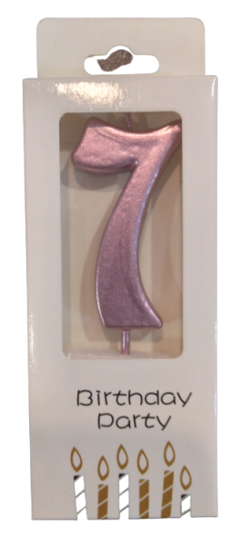 Кутия 12 броя_Свещички металик розово злато цифра 7