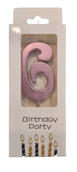 Кутия 12 броя_Свещички металик розово злато цифра 6