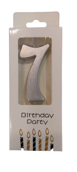 Кутия 12 броя_Свещички металик сребро цифра 7