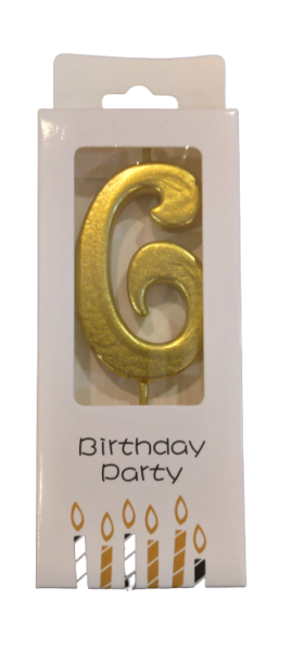 Кутия 12 броя_Свещички металик злато цифра 6