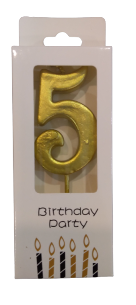 Кутия 12 броя_Свещички металик злато цифра 5