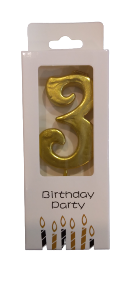 Кутия 12 броя_Свещички металик злато цифра 3