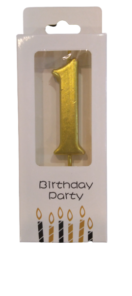 Кутия 12 броя_Свещички металик злато цифра 1