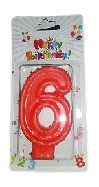 Кутия 12 броя_Свещички червени цифра - №6