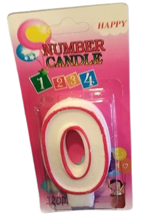 Кутия 12 броя_Свещички с червен контур и брокат цифра - 0
