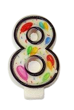 Кутия 12 броя_Свещички с балончета двустранни цифра 8