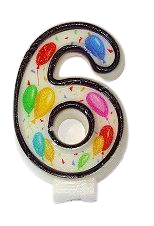 Кутия 12 броя_Свещички с балончета двустранни цифра 6