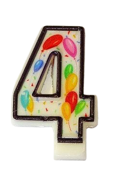 Кутия 12 броя_Свещички с балончета двустранни цифра 4