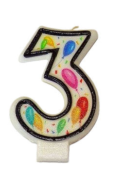 Кутия 12 броя_Свещички с балончета двустранни цифра 3