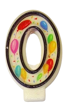 Кутия 12 броя_Свещички с балончета двустранни цифра 0