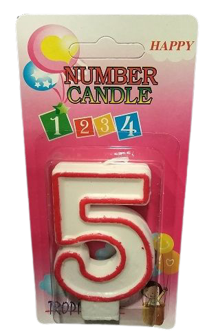 Кутия 12 броя_Свещички с червен контур цифра - №5