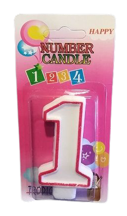Кутия 12 броя_Свещички с червен контур цифра - №1