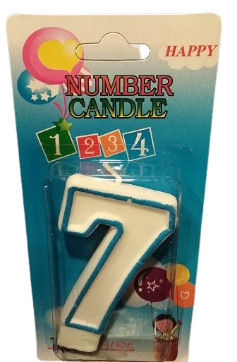 Кутия 12 броя_Свещички със син контур цифра - №7