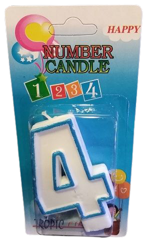 Кутия 12 броя_Свещички със син контур цифра - №4