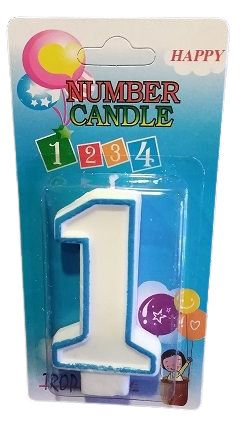 Кутия 12 броя_Свещички със син контур цифра - №1
