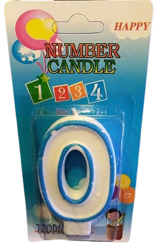 Кутия 12 броя_Свещички със син контур цифра - №0