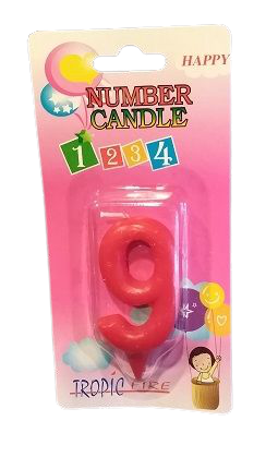 Кутия 12 броя_Свещички червени малки цифра - №9