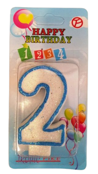 Кутия 12 броя_Свещички със син контур и брокат цифра - 2