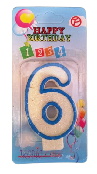 Кутия 12 броя_Свещички със син контур и брокат цифра - 6