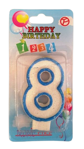 Кутия 12 броя_Свещички със син контур и брокат цифра - 8