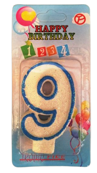 Кутия 12 броя_Свещички със син контур и брокат цифра - 9