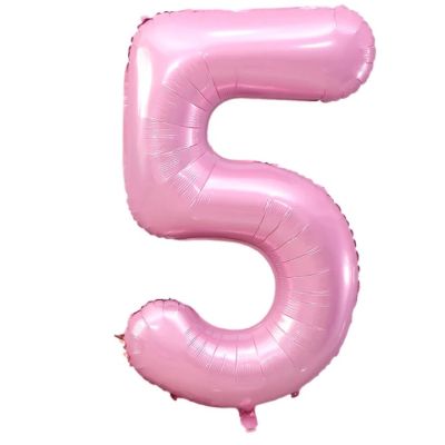 Фолиев балон цифра 5, БЕБЕШКО РОЗОВО  - 102см
