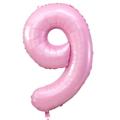 Фолиев балон цифра 9, БЕБЕШКО РОЗОВО  - 102см