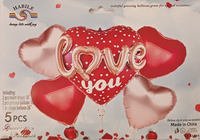 Комплект Балони фолио Love you сърца /5 броя