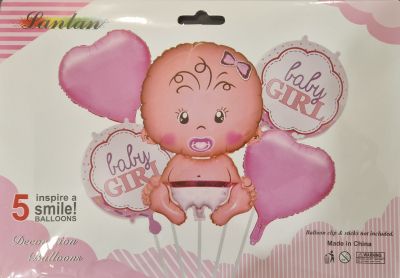 Комплект Балони фолио Baby Girl розово /5 броя