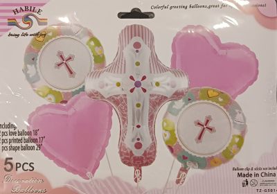 Комплект Балони фолио Кръщене момиче розово /5 броя