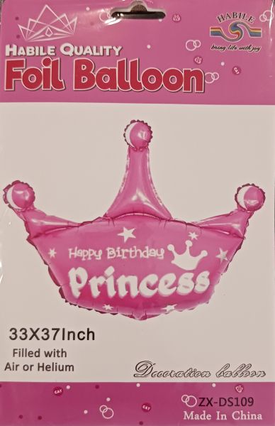 Балон фолио Корона Happy Birthday Princess розова