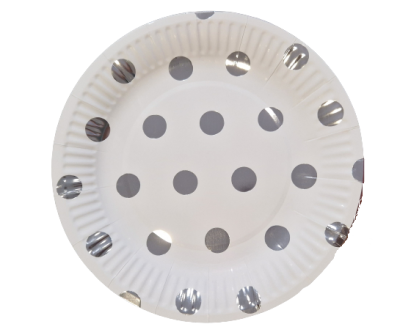 Чинийки, хартиени, сребърни точки, 7'', 10бр.