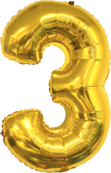 Фолиев балон цифра 3, ЗЛАТО / 38"