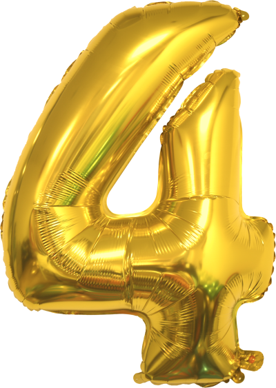 Фолиев балон цифра 4, ЗЛАТО / 38"