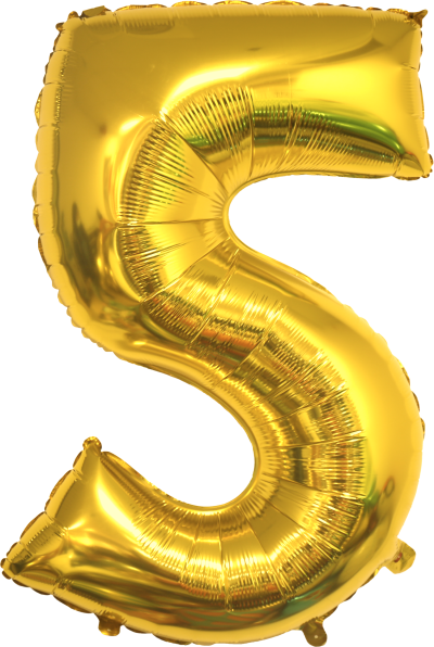 Фолиев балон цифра 5, ЗЛАТО / 38"
