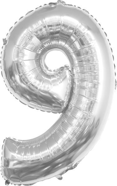 Фолиев балон цифра 9, СРЕБРО / 38"