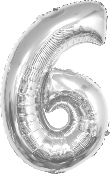 Фолиев балон цифра 6, СРЕБРО / 38"