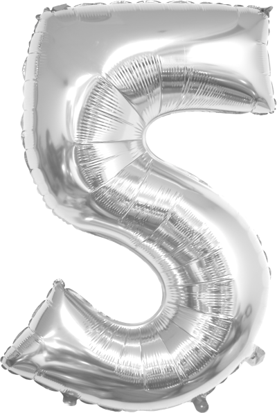 Фолиев балон цифра 5, СРЕБРО / 38"