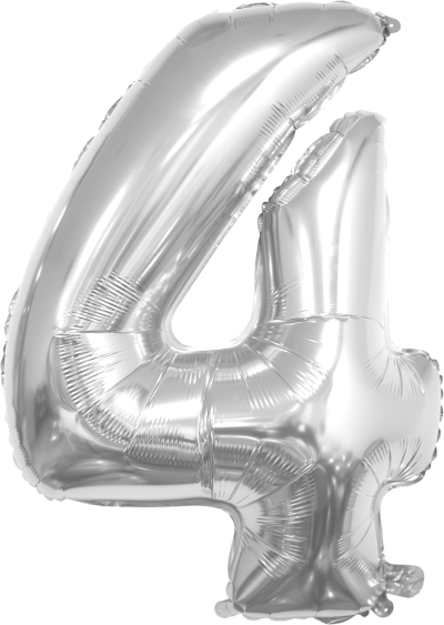 Фолиев балон цифра 4, СРЕБРО / 38"