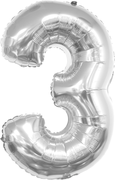 Фолиев балон цифра 3, СРЕБРО / 38"