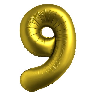 Фолиев балон цифра 9, ХРОМ ЗЛАТО - 102см